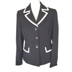 Le Suit Jacket Blazer Womens 8 Black White Crepe Career Office Business Events‎